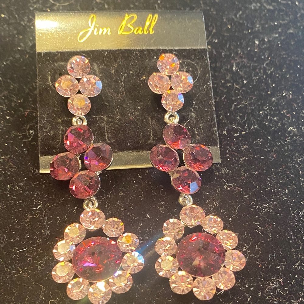 Jim Ball Pink Crystal Floral Drop Earrings